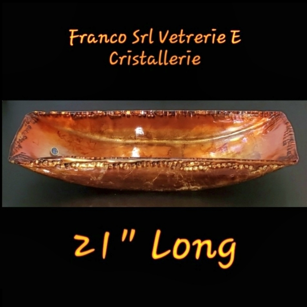 21" 🇮🇹 Large Franco Srl Vetrerie E Cristallerie Art Glass Bowl/Tray Marigold